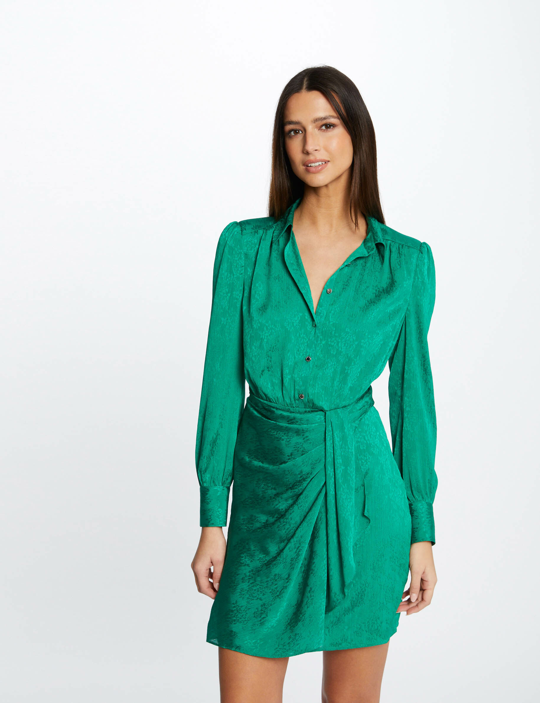 Robe droite drapée satinée imprimée vert femme - vert