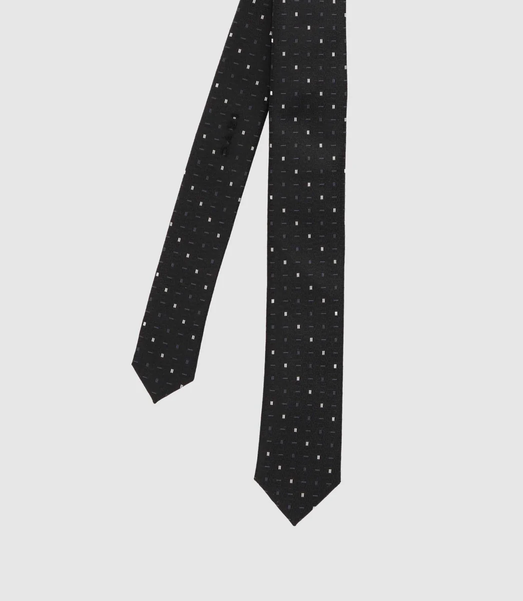 Cravate micro motif slim 5 cm noir MATTIA