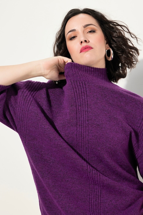 Pullover, Rippeinsätze, Stehkragen, 3/4-Arm