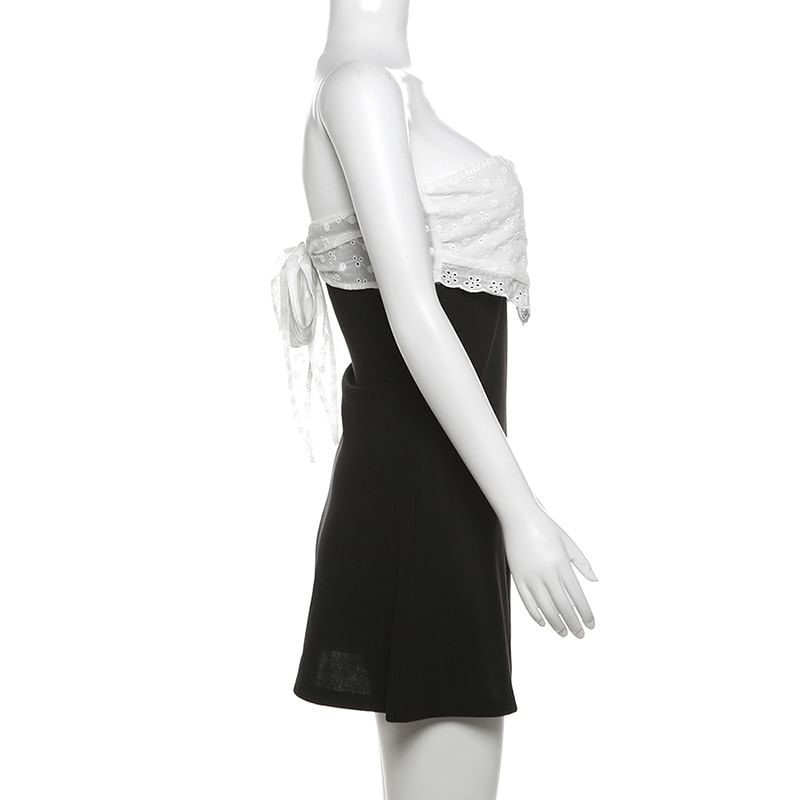 Sugarcoat - Set: Effen mini A-lijn buisjurk + Effen geborduurde crop top