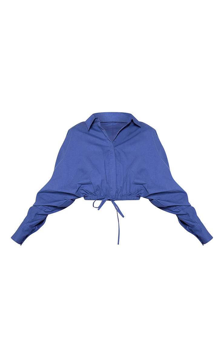 Bleu Chemise Courte À Ourlet Froncé Avec Détail À Nouer