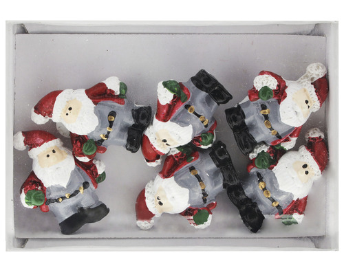 Kerstmanfiguren van polyresin met plakpunt, 6 stuks.