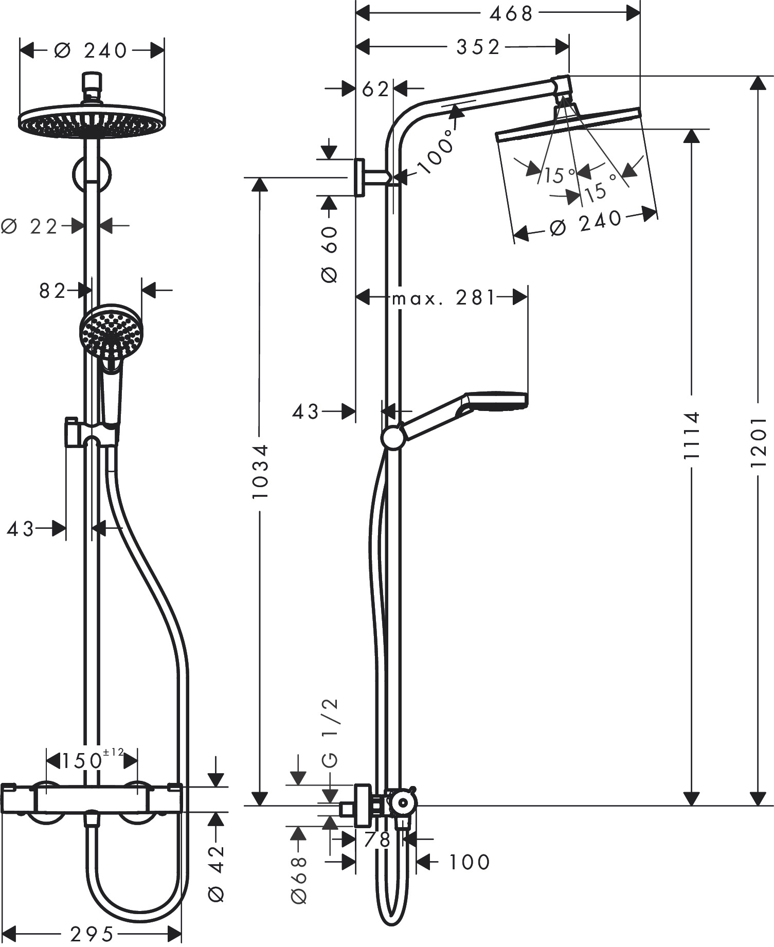 Hansgrohe Crometta S opbouw regendouche met thermostaat chroom
