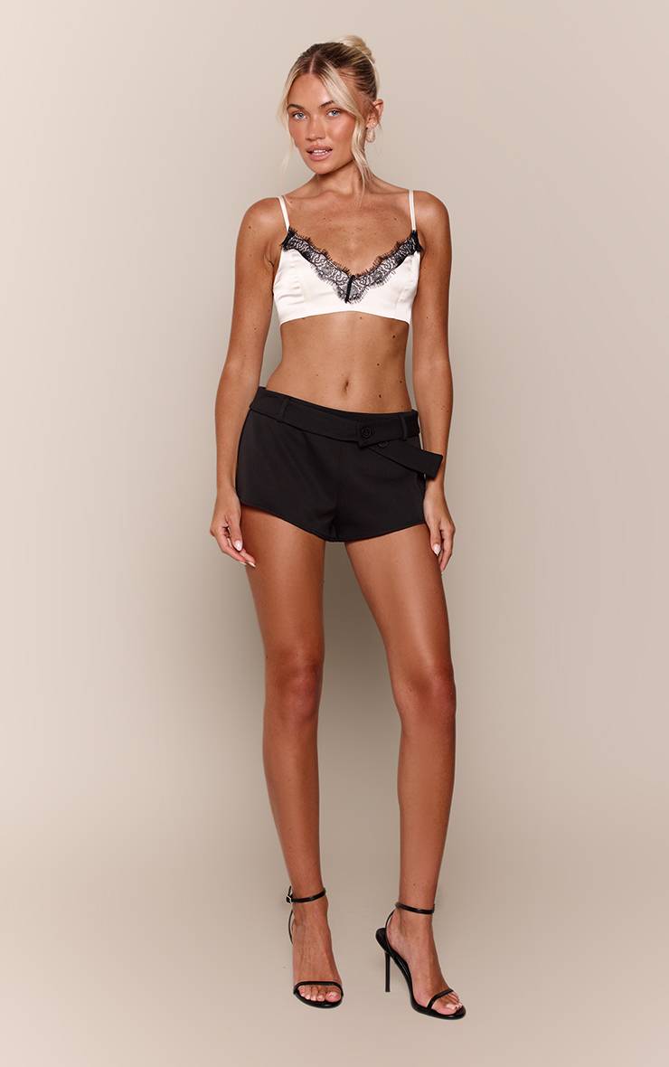 Crème Brassière En Satin Avec Dentelle Contrastante