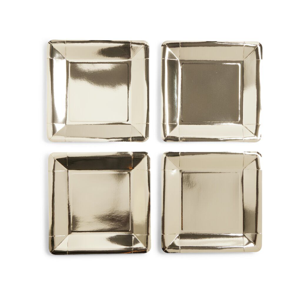 Plateau de présentation carré x4 en carton métallisé doré 23x23cm