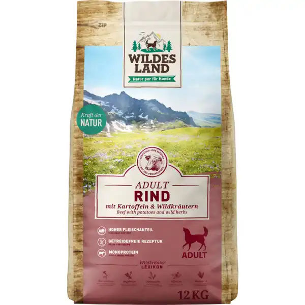Hundefutter Rind mit Kartoffeln und Wildkräutern