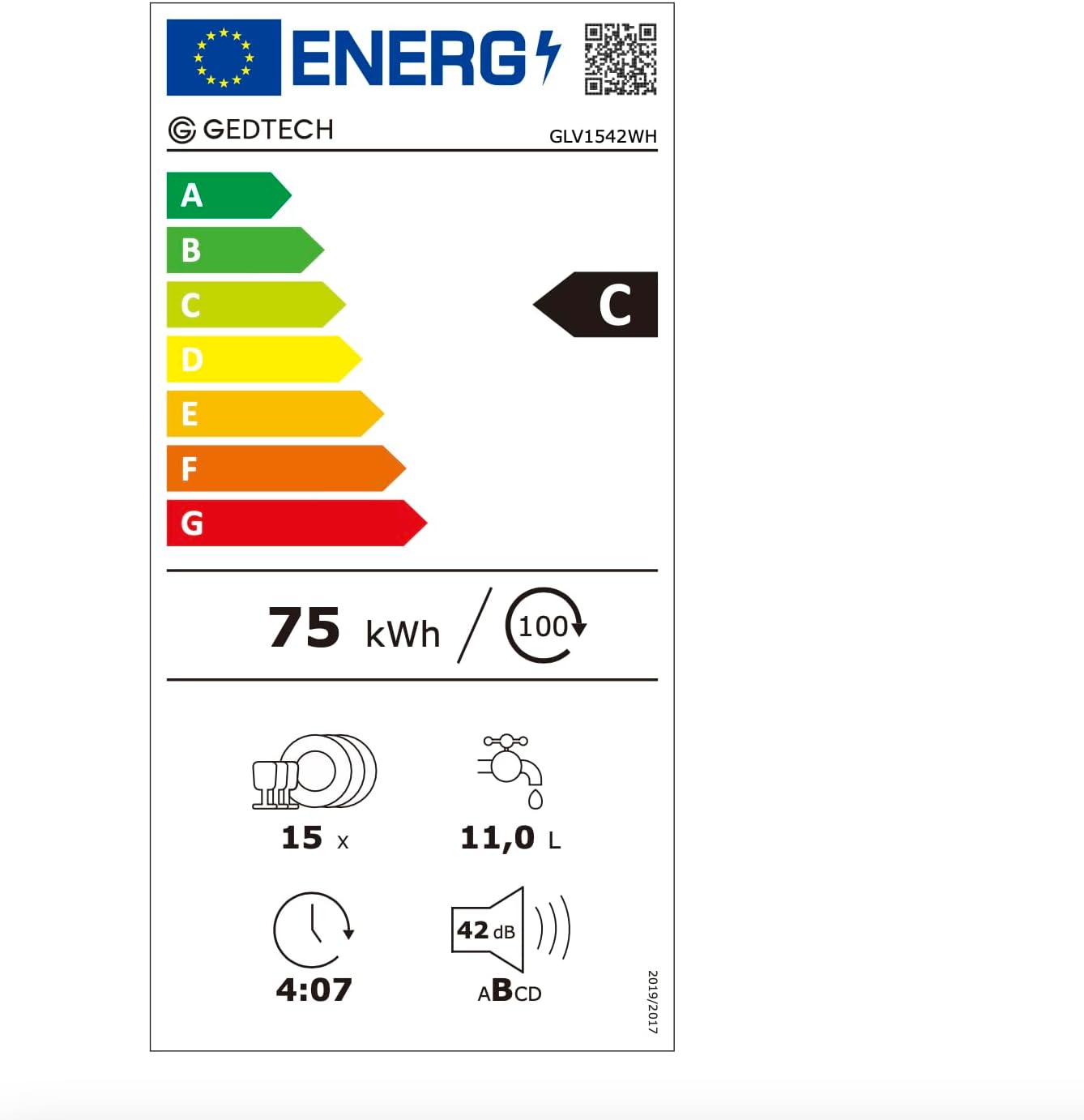 GEDTECH Lave-vaisselle GLV1542DX 15cv - Tiroir à couverts - 42 dB - Ultra silencieux - Départ Différé - Eco - Intensif - Rapide – Faible conso - Classe C - Dark Inox - Protection enfant