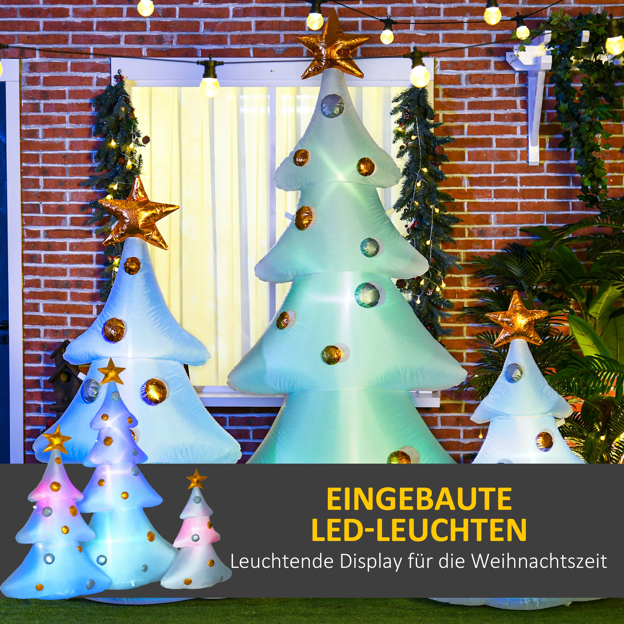 HOMCOM Aufblasbare Weihnachtsbäume mit LED-Lichter bunt 239L x 77B x 210H cm