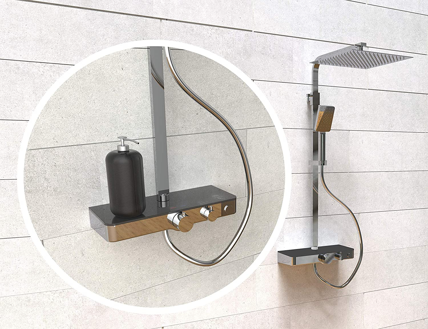 Schutte Ocean complete regendouche inclusief thermostaatkraan en planchet chroom/antraciet