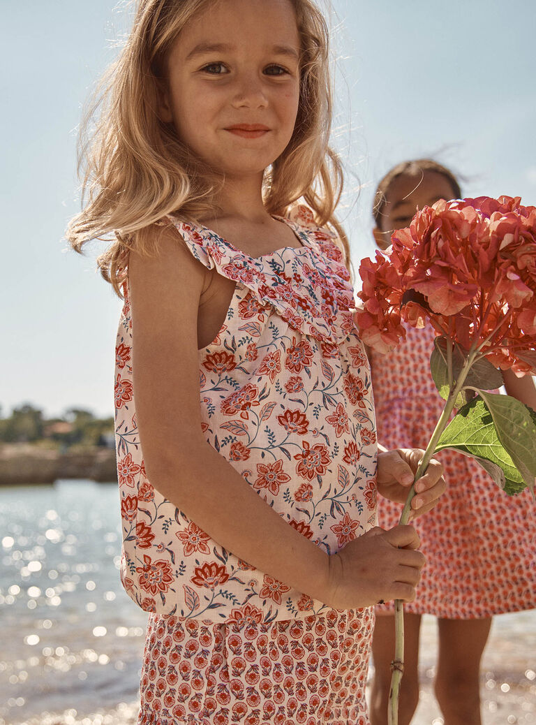 Blouse nude à imprimé fleuri