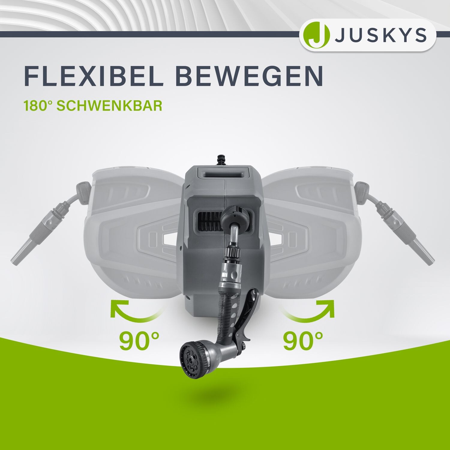 Juskys Schlauchtrommel Flowwater 10 m – Schlauchbox mit flexibler Wandhalterung & Aufrollautomatik