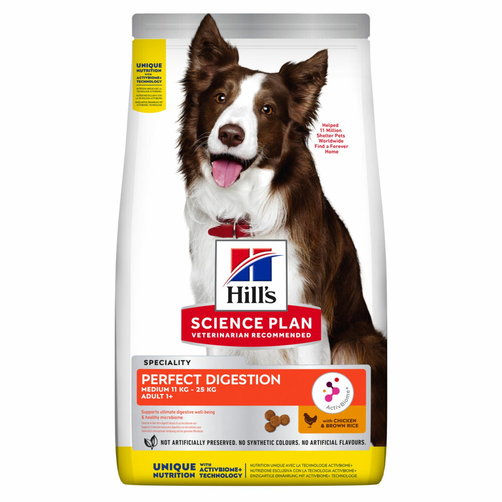 Hill's Science Plan Hondenvoer Perfect Digestion Medium Adult 1+ Kip en Bruine Rijst12 kg