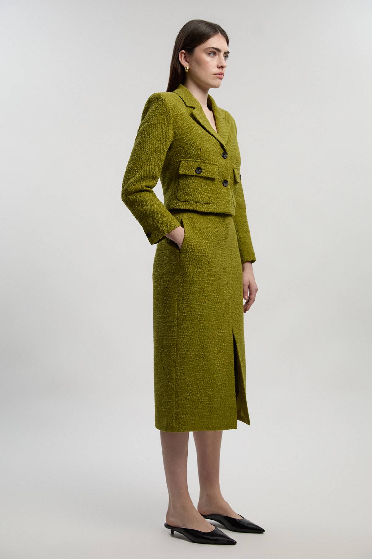 KarenMillen Jupe Crayon Ajustée en Tweed Texturé avec Ceinture