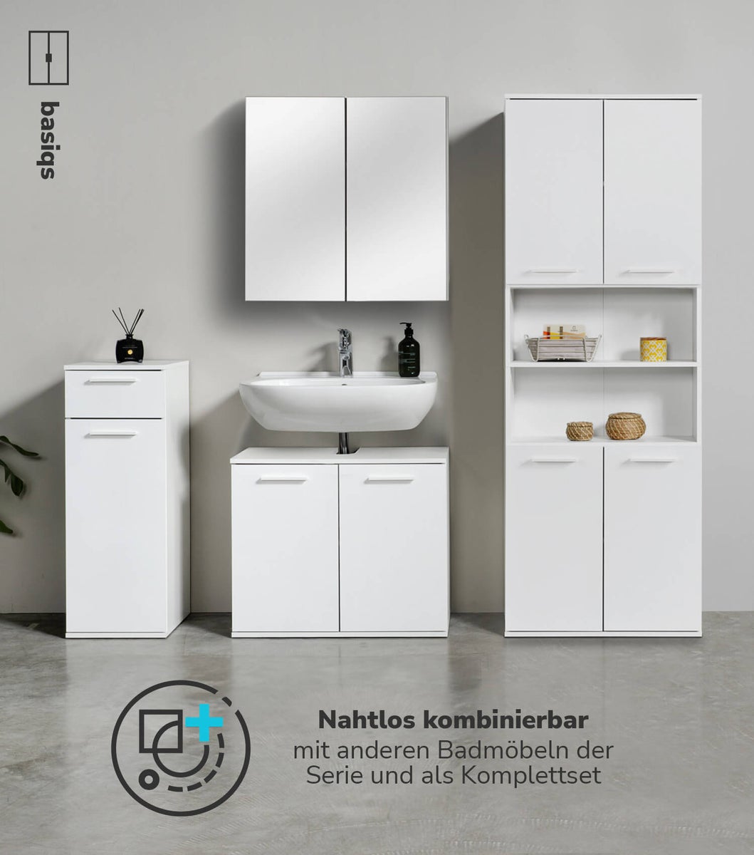 mokebo badkamer hoge kast 'The Captain', badkamerkast in 180x65x34 (HxBxD in cm) in wit