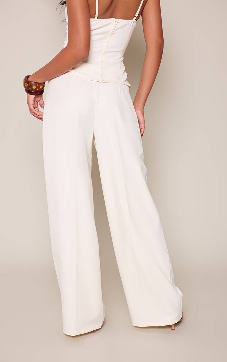 Crème Pantalon Tailleur À Double Pli Coordonné