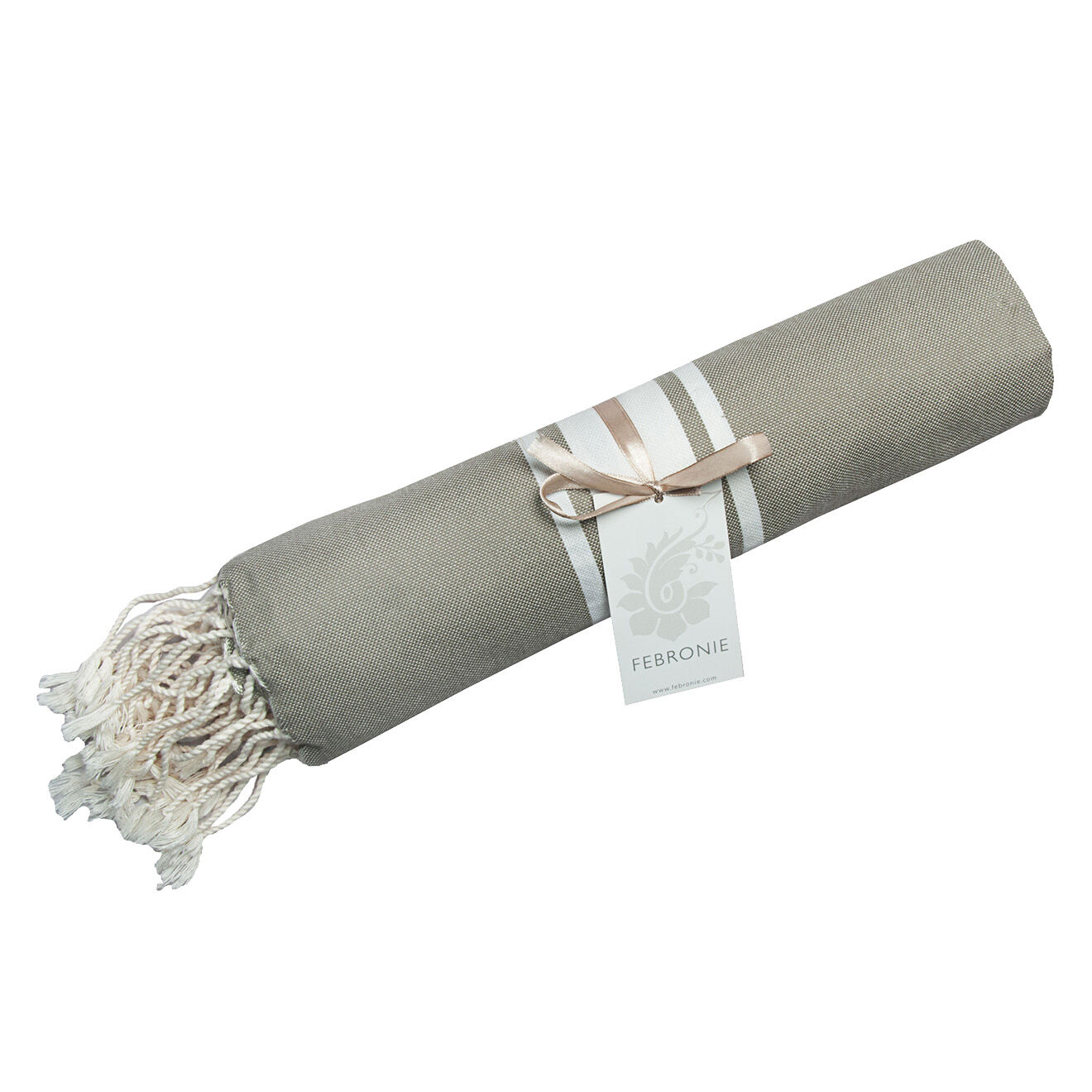 Febronie Fouta Traditionelle St Tropez taupe clair/blanc - 100x200 cm