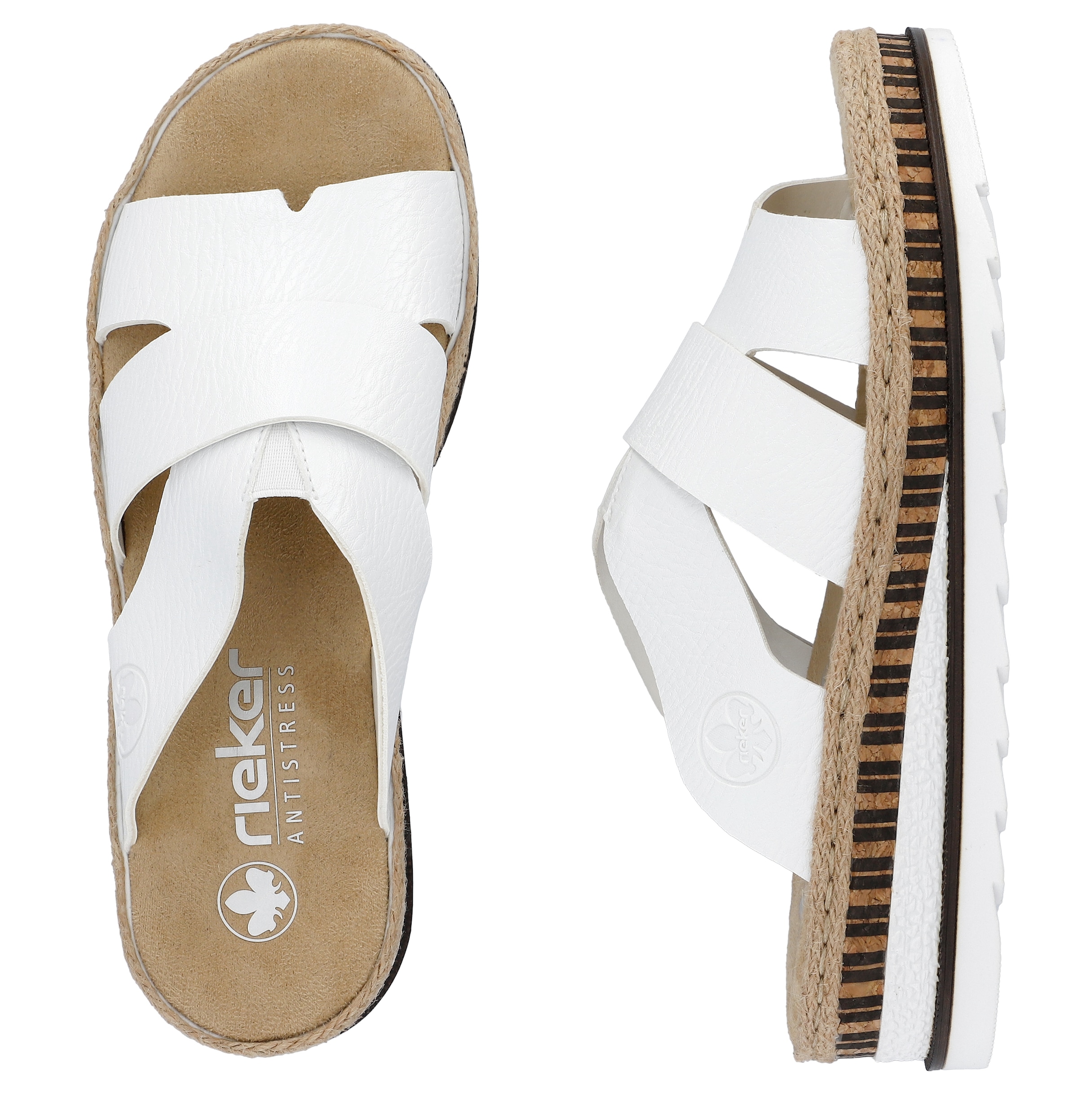 Rieker Pantolette  Keilabsatz, Sommerschuh, Schlappen mit Juteumrahmung