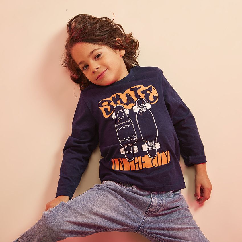 T-shirt manches longues print fantaisie pour garçon - Bleu marine