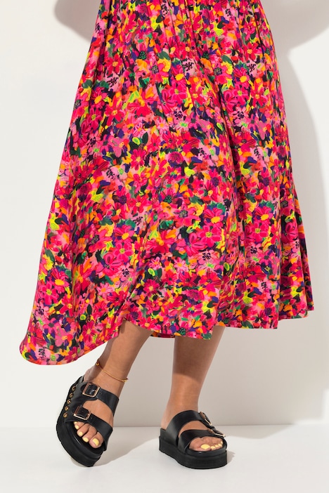 Jersey-Midikleid, A-Line, floraler Alloverdruck