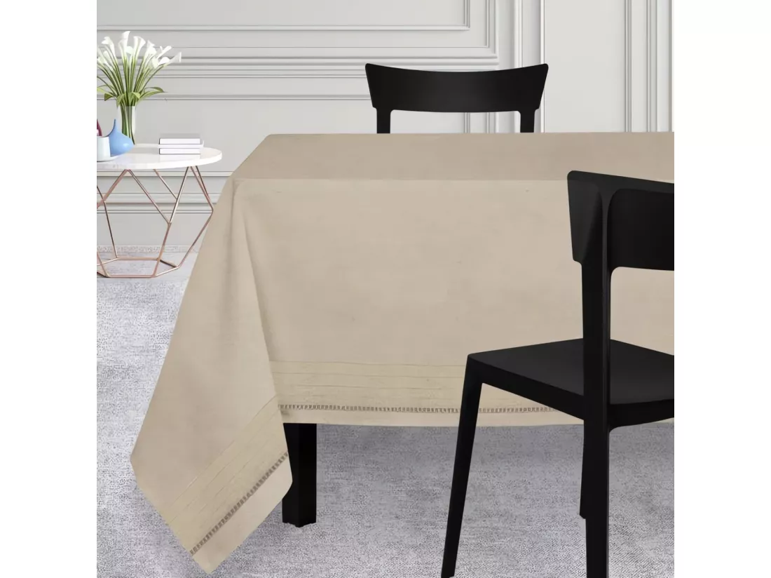 Nappe rectangle 150x300 cm Venise beige, par Soleil d'Ocre