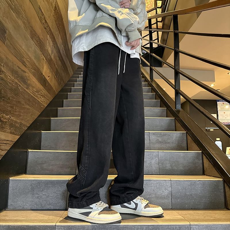 YERGO - Mid Rise Washed Wide Leg Jeans