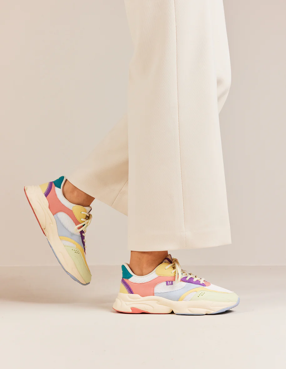 Baskets basses Nathanaelle - Vert d'eau citron blanc