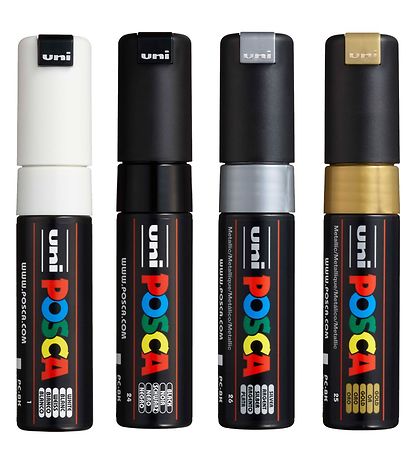 Posca Filzstifte - PC-8K - 4 st. - Schwarz/Weiß/Metallic
