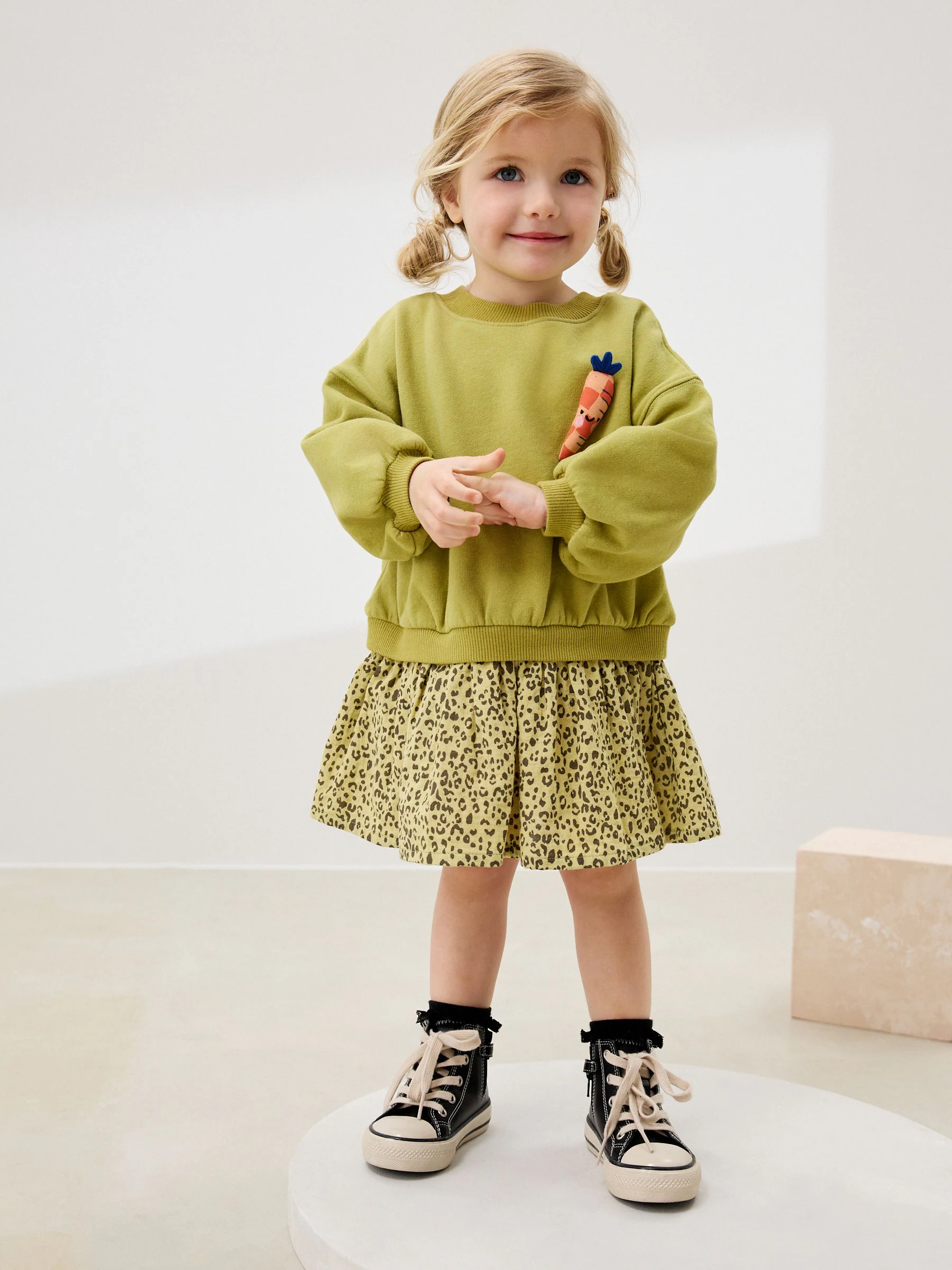 Groene wortel - Sweatjurk met mesh rok (3mnd -7jr)