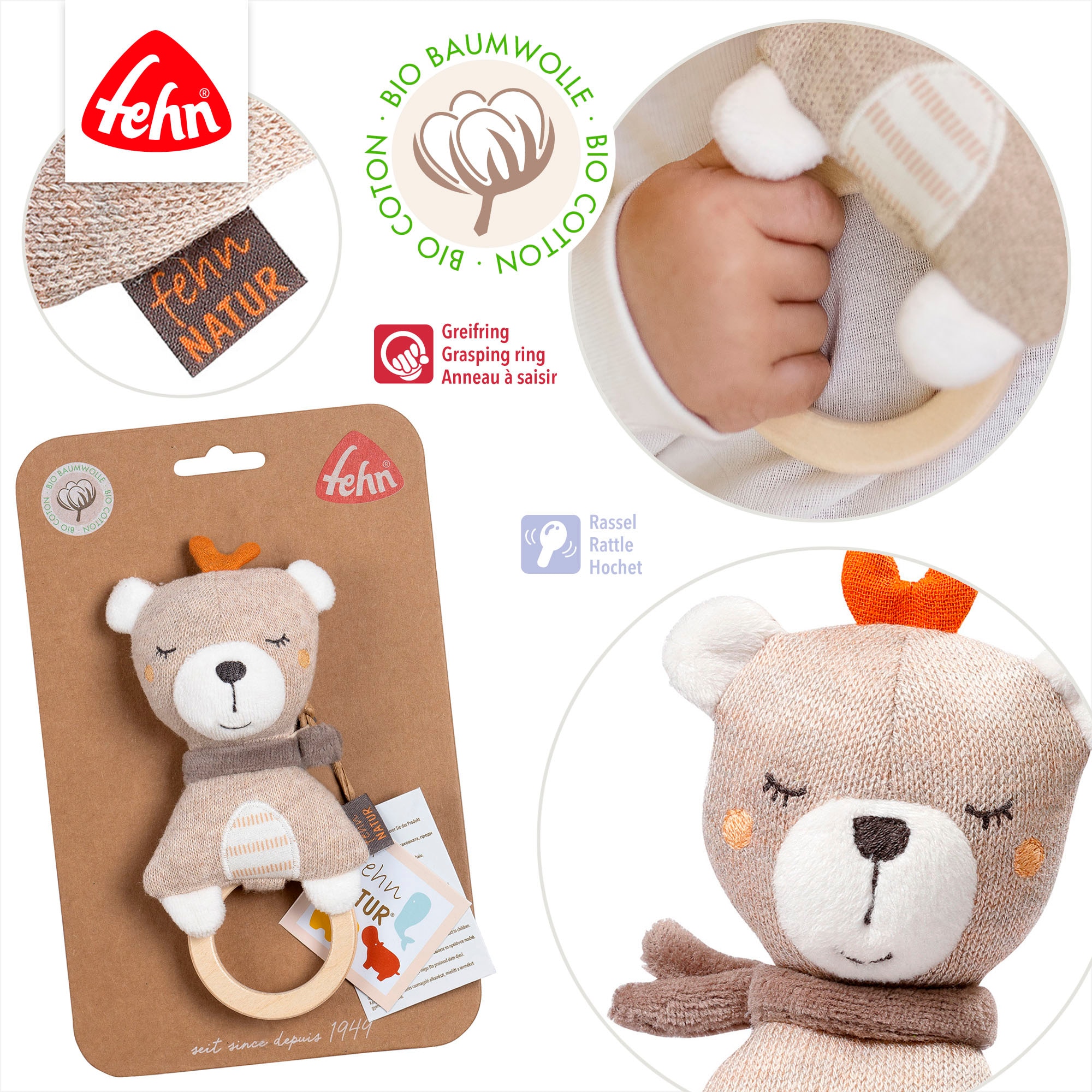 Fehn Greifling »fehnNATUR, Holz-Greifling Teddy« mit Holzring