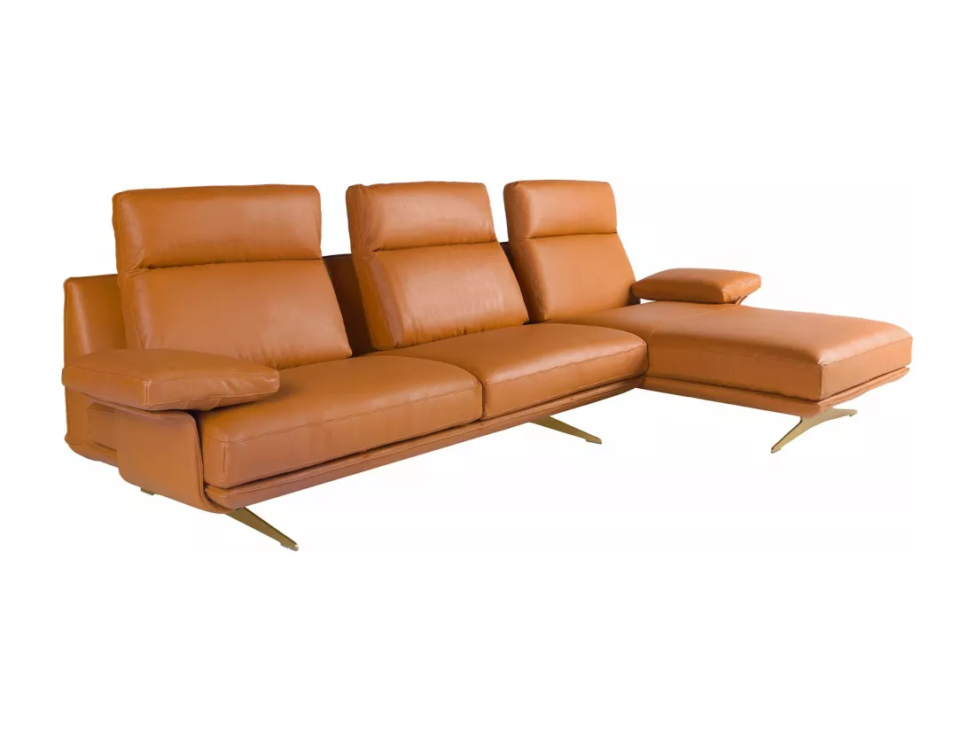 Chaise longue droite en cuir terracotta marron