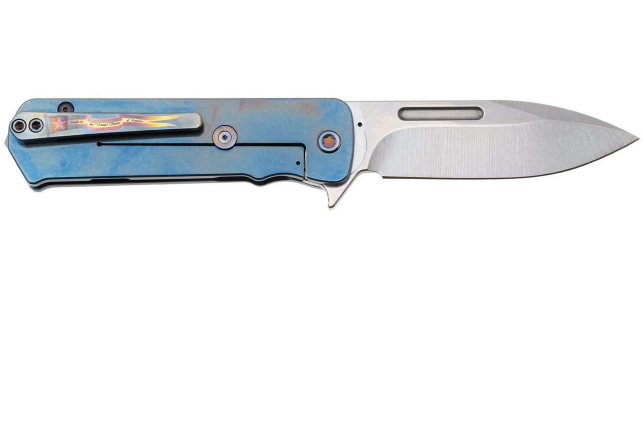 Medford TFF-4 25-TFF4-04, Tumbled S45VN Droppoint, Blue Predator Titanium Handle, Flamed Hardware zakmes
