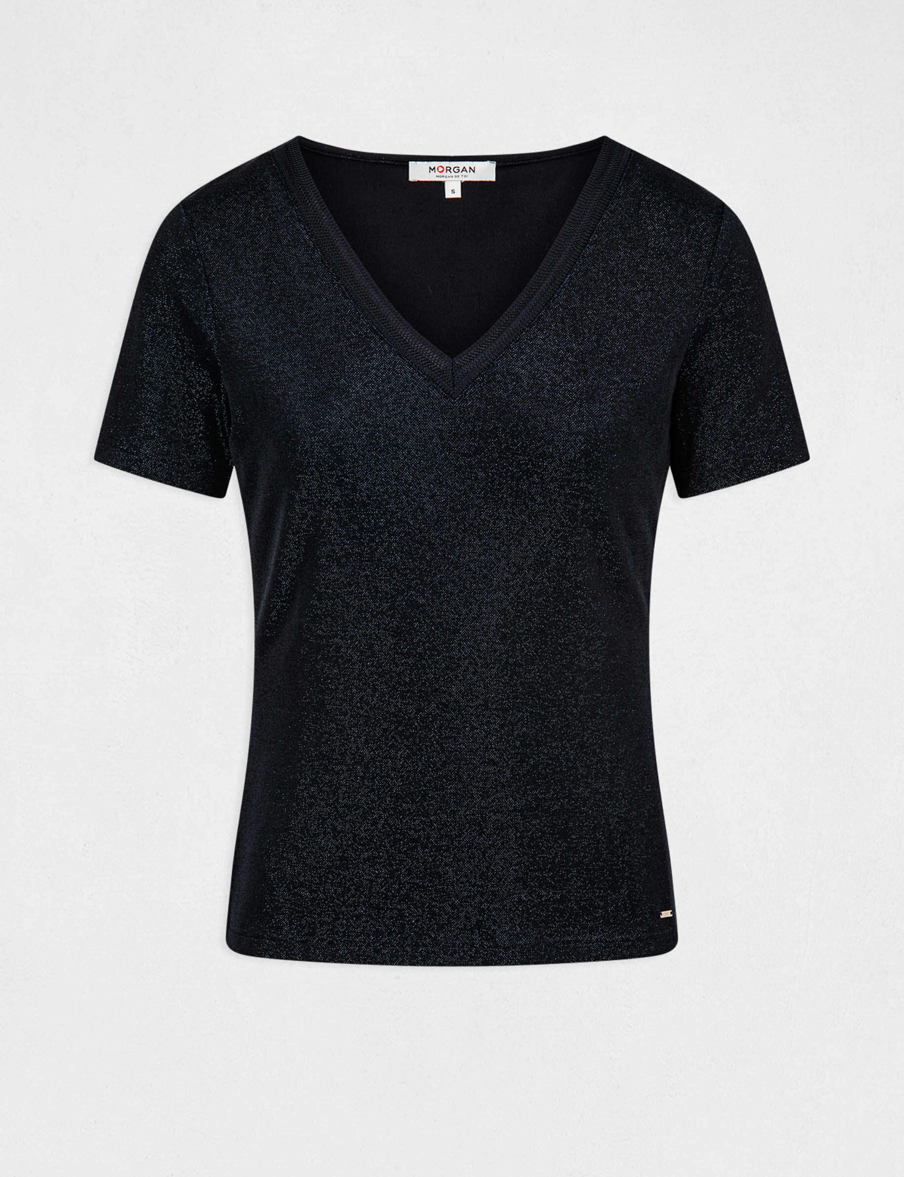 T-shirt manches courtes avec col en V marine femme - marine