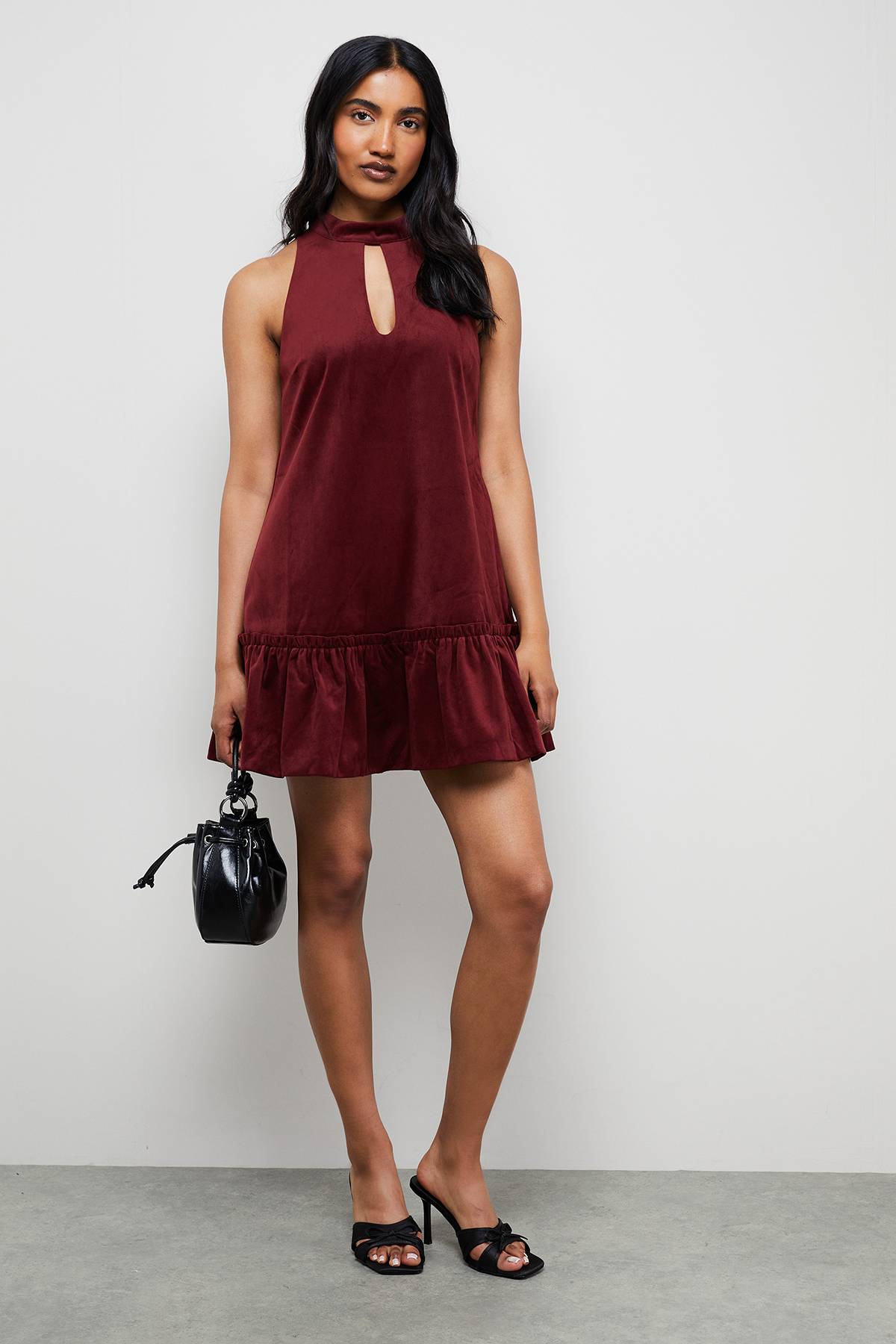 Warehouse Robe Mini Col Montant en Velours Contrecollé
