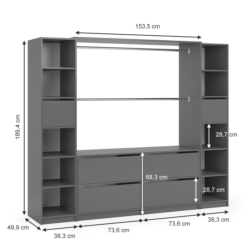 Vicco Kleiderschrank Visit Anthrazit Dielenschrank Flurgarderobe - Offen begehbar (Set XXXL)