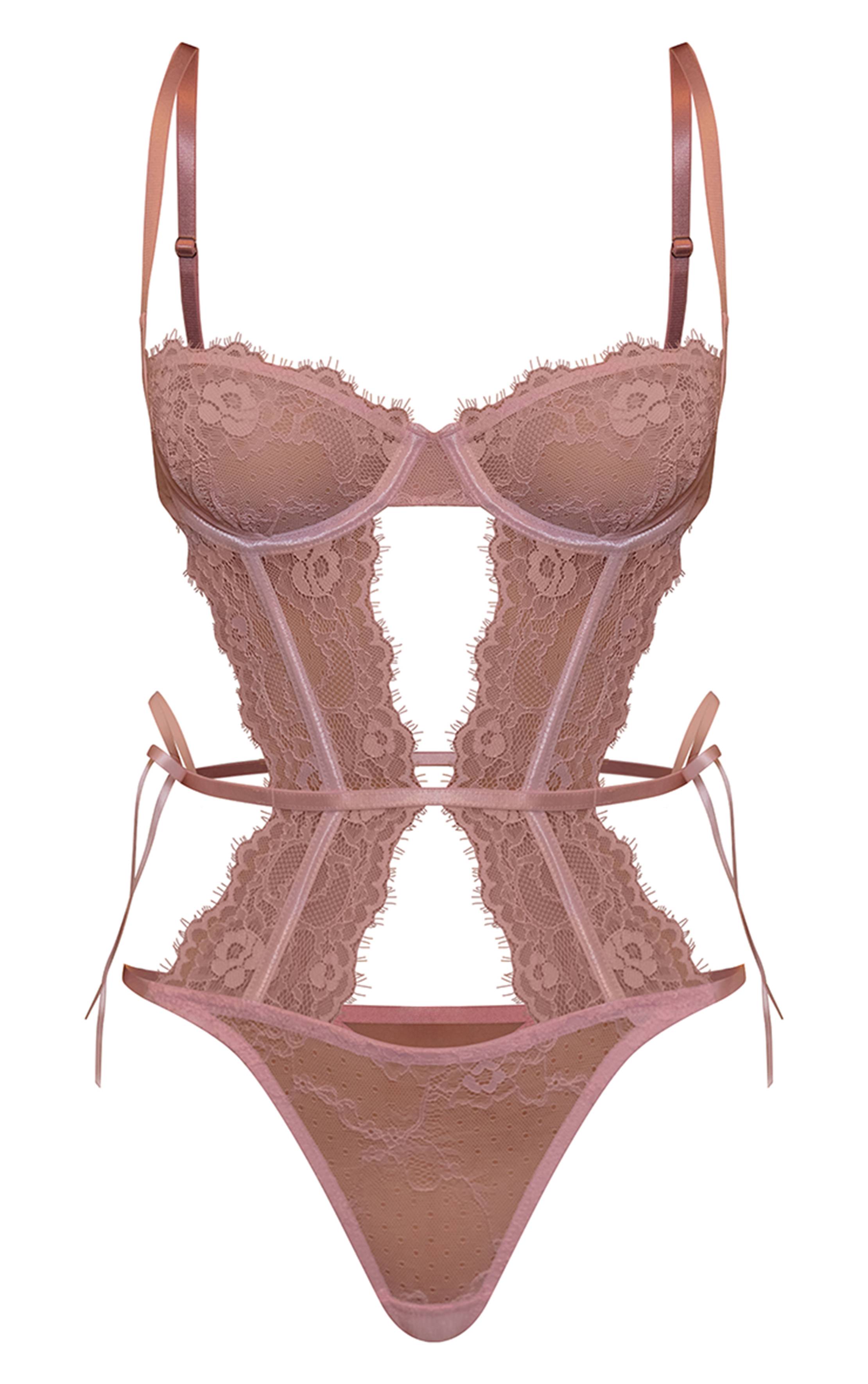 Rose Body À Lacets Latéraux Avec Détails En Dentelle Et Découpes