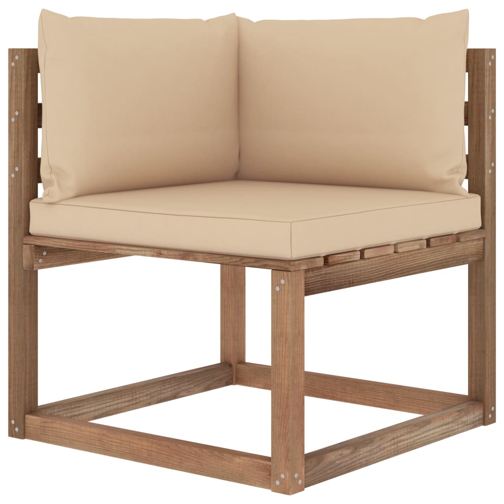 Salon de jardin palette meuble d'extérieur ensemble de mobilier 3 pièces avec coussins bois de pin imprégné