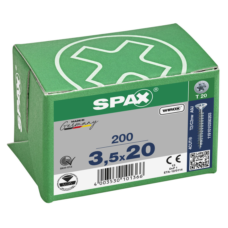 Spax universele schroeven platkop voldraad 3,5x20mm TX20