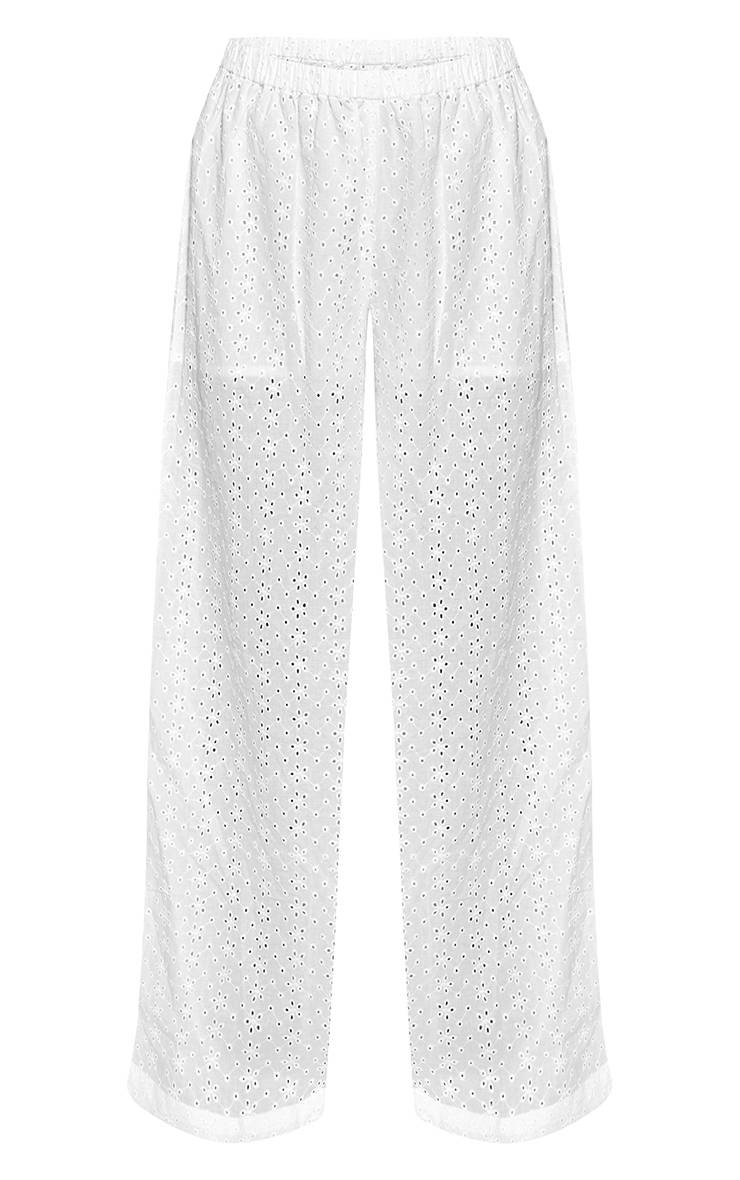 Blanc Pantalon Droit Broderie Anglaise Ensemble Coordonné