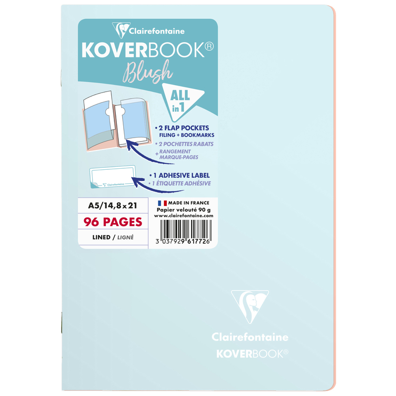Clairefontaine Schulheft Koverbook Blush, A5, liniert, eisblau/koralle