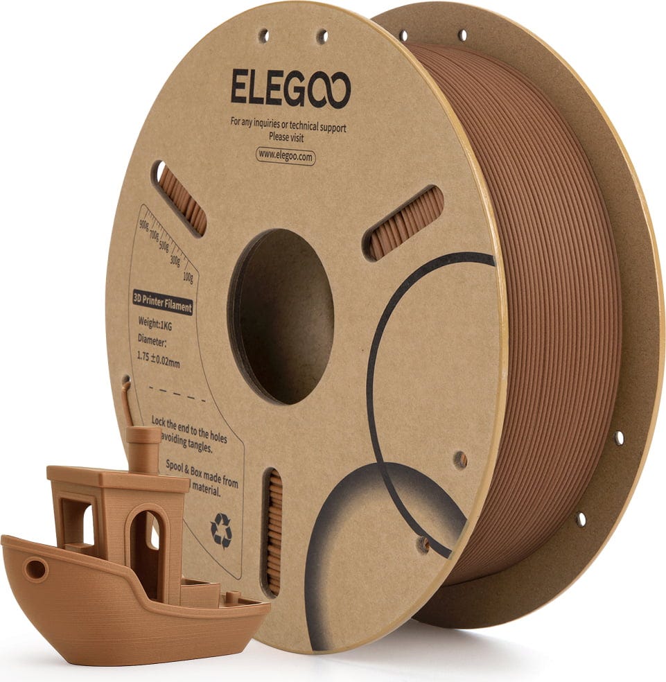 Elegoo  PLA Teak Wood, 1,75 mm / 1000 g    PLA-Filament in natürlicher Holzoptik von Teak Wood