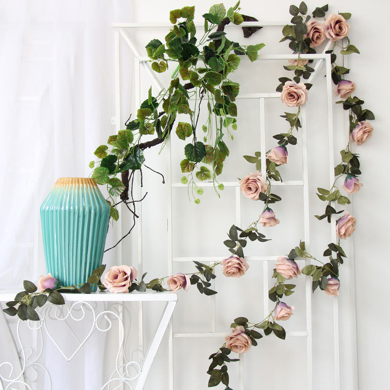 (2m) Deko Kunstblumen Rosen Girlande - Rosa