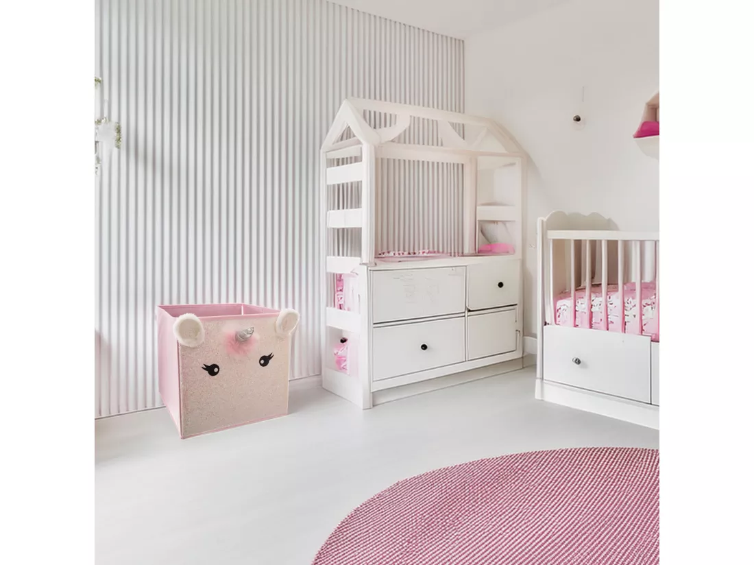 WELL HOME - Boîte de rangement enfant 'Licorne' rose - 29 x 39,5 x 29 cm