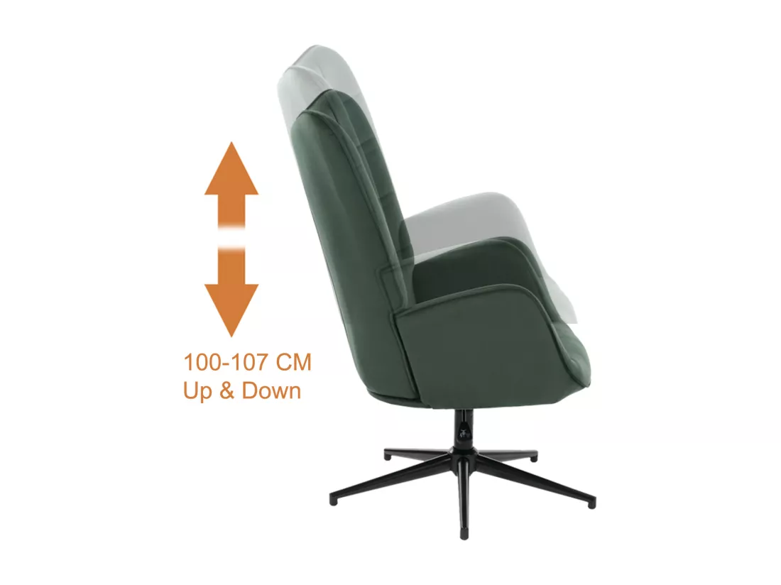 URBAN MEUBLE Fauteuil Scandinave Chaise Pivotant pour Bureau Salon Chambre avec Un revêtement en Velours des Accoudoirs Rembourés, Métal, vert, 70*80*100CM