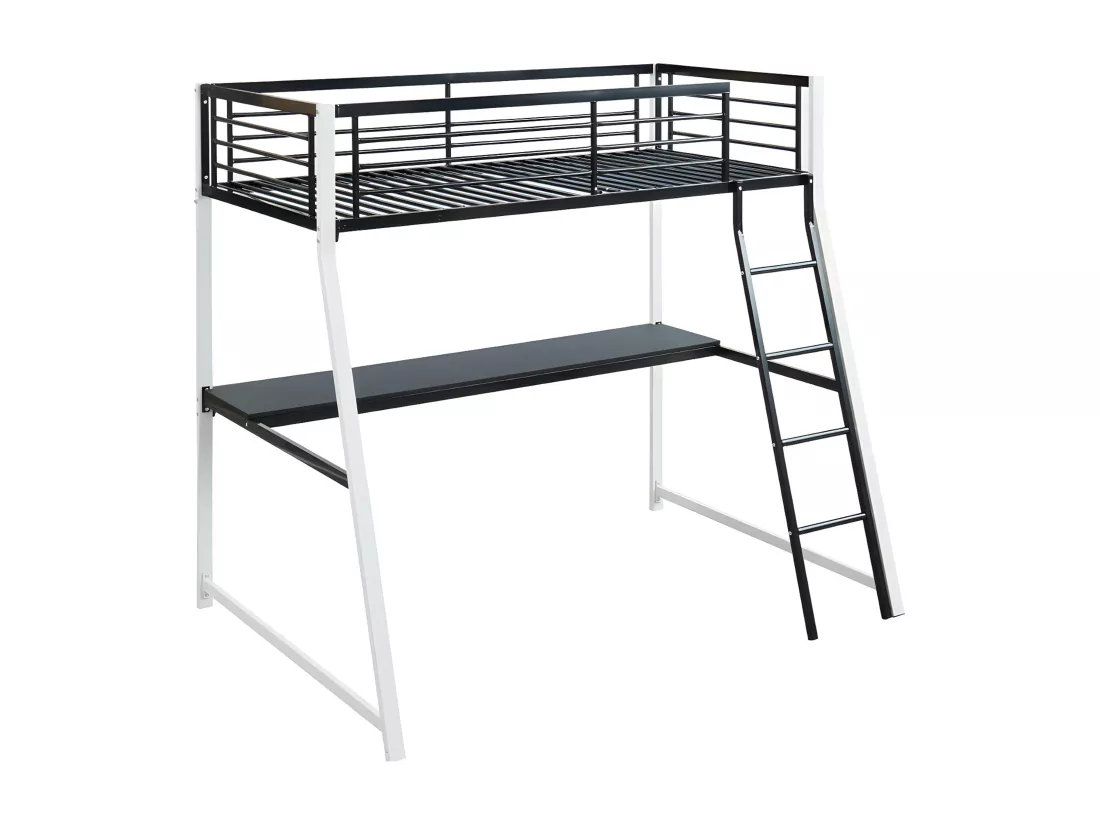 Lit mezzanine MALICIA - 90 x 190 cm - bureau intégré - Noir et blanc