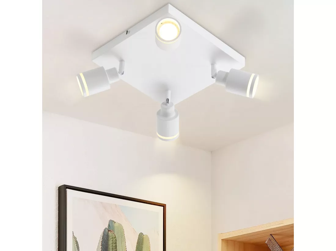 NETTLIFE Plafonnier LED 4 Spots de plafond : modèles carrés plafonnier Blanc Spot mural orientable GU10 intérieur métal, sans ampoule