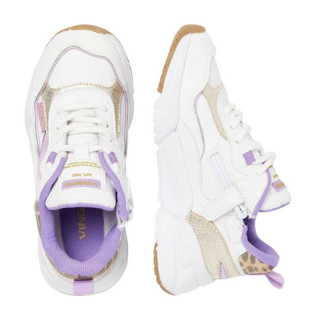 Vingino Beauchunky leren sneakers wit/paars/goud