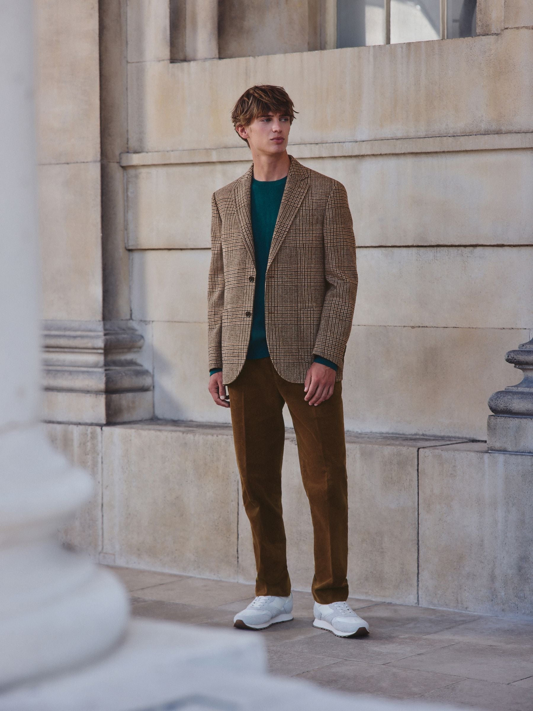 Bruin - Regular fit ruitblazer met wol