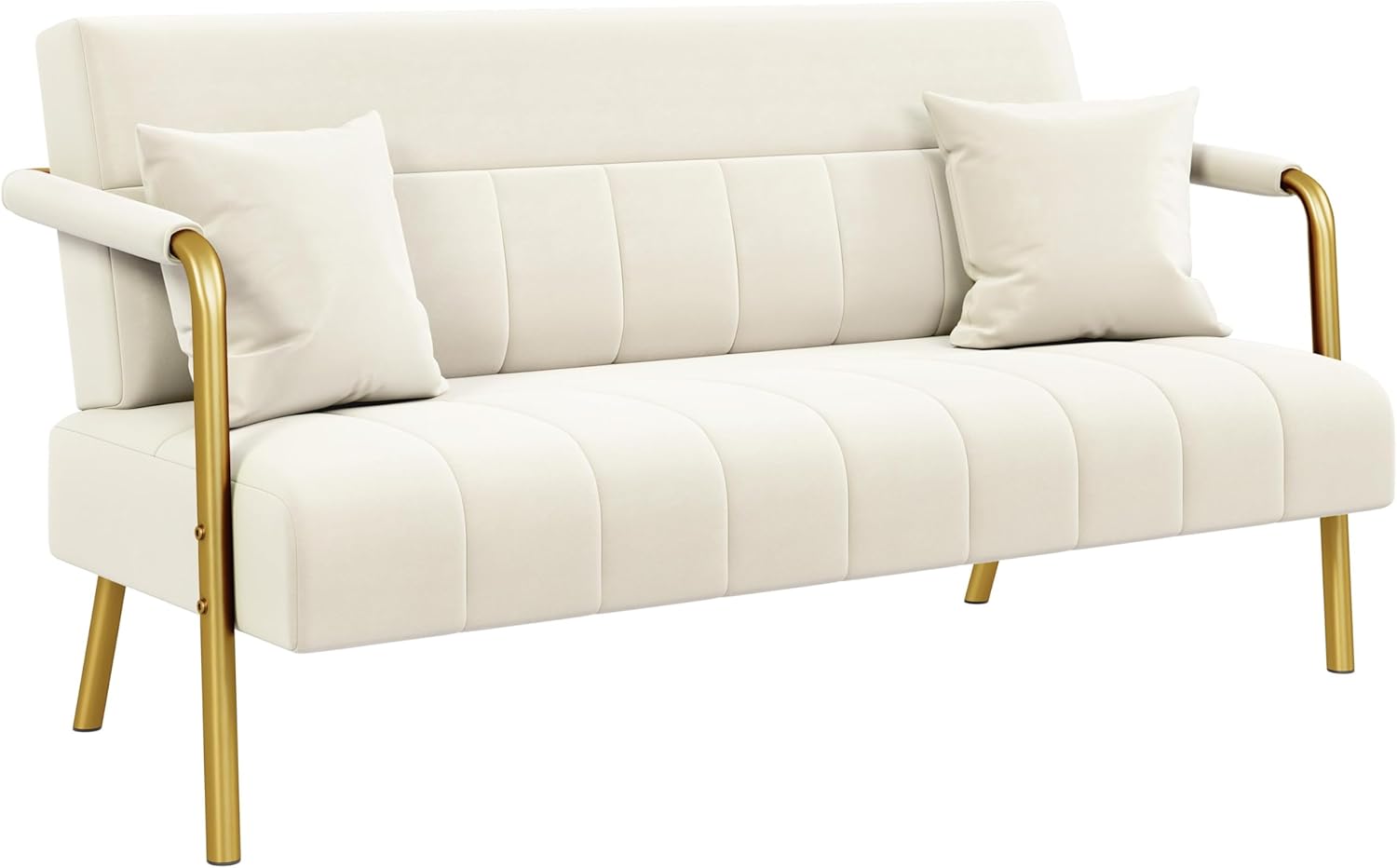 Yaheetech Polstersofa mit Armlehnen & Beine aus Metall Modernes Zweisitzer-Sofa mit 2 Lendenkissen Loveseat fürs Wohnzimmer, Heimbüro Beige