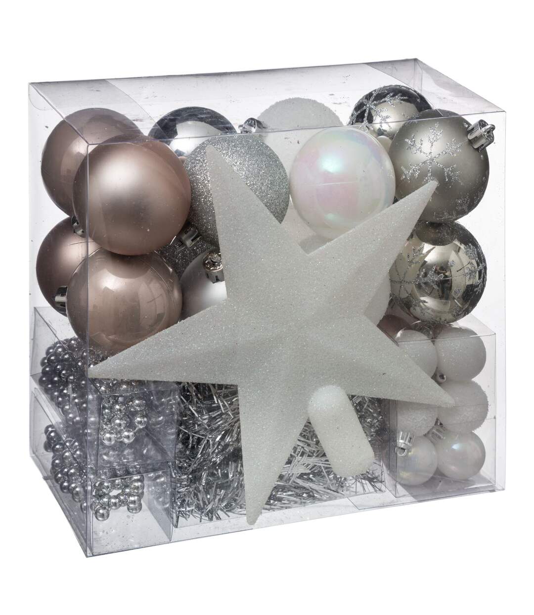 Kit Décoration pour sapin de Noël - 44 Pièces - Taupe, argent et gris