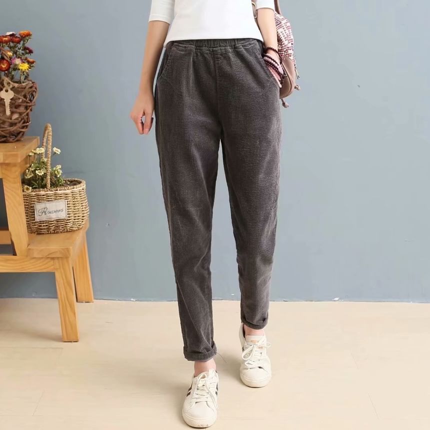 Angel Love - Elastische tailleband met taps toelopende corduroy broek